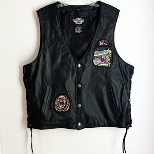 Harley-Davidson Black Leather Vest with Clown, Savannah, Ga. Patches